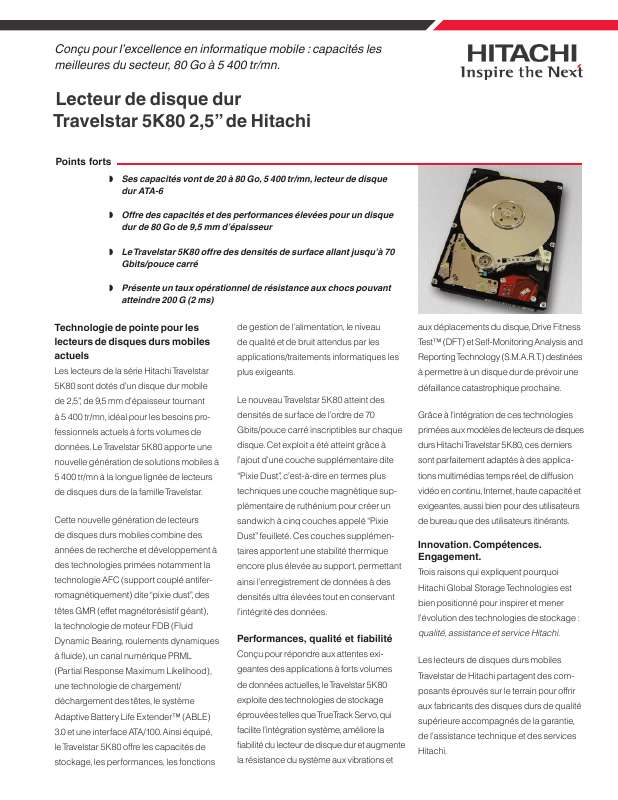 Guide utilisation  HITACHI TRAVELSTAR 5K80  de la marque HITACHI