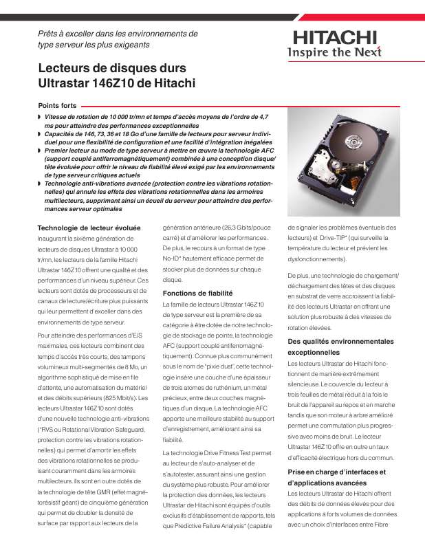 Guide utilisation  HITACHI ULTRASTAR 146Z10  de la marque HITACHI
