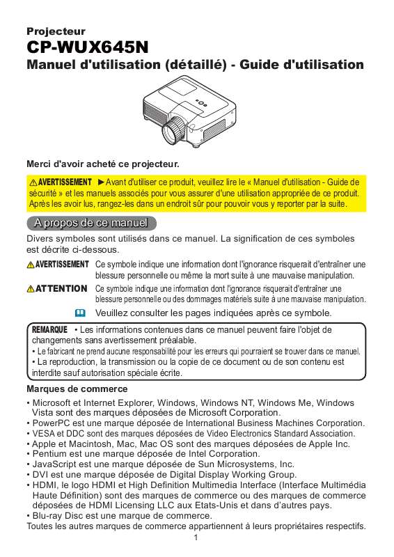 Guide utilisation HITACHI CP-WUX645N  de la marque HITACHI