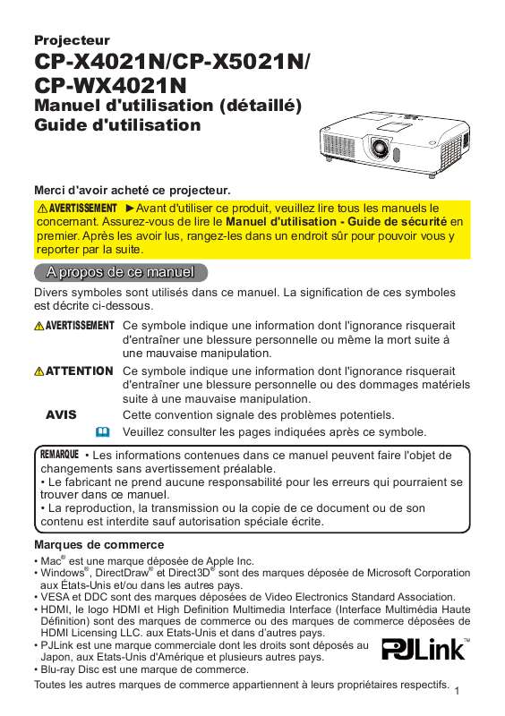Guide utilisation HITACHI CP-WX4021N  de la marque HITACHI