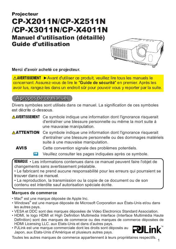 Guide utilisation  HITACHI CP-X2011N  de la marque HITACHI