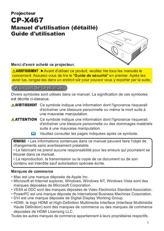 Guide utilisation  HITACHI CP-X467  de la marque HITACHI