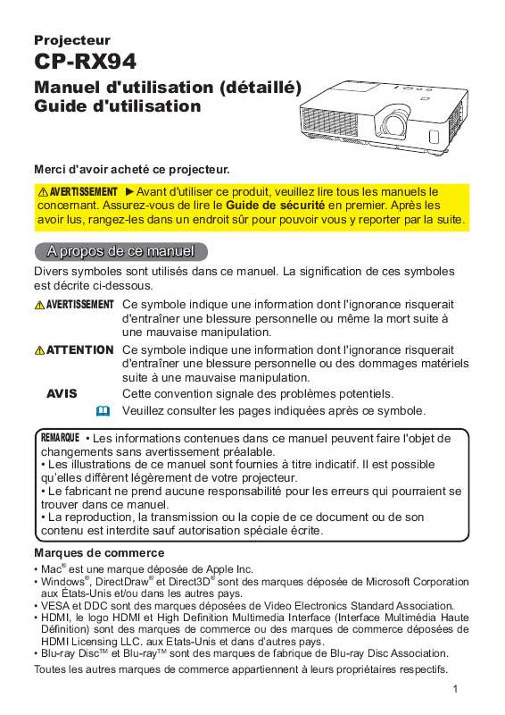 Guide utilisation HITACHI CP-RX94  de la marque HITACHI