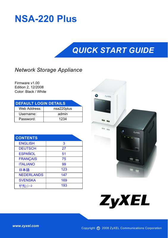 Guide utilisation  ZYXEL NSA-220 PLUS  de la marque ZYXEL