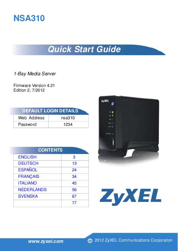 Guide utilisation ZYXEL NSA310  de la marque ZYXEL