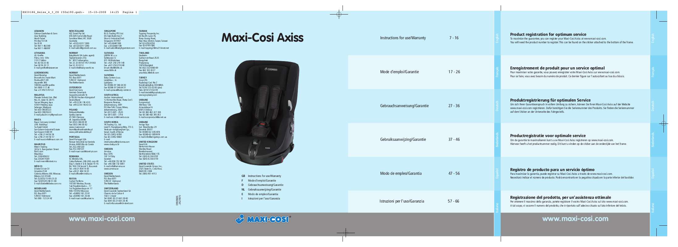 Guide utilisation MAXI-COSI AXISS  de la marque MAXI-COSI