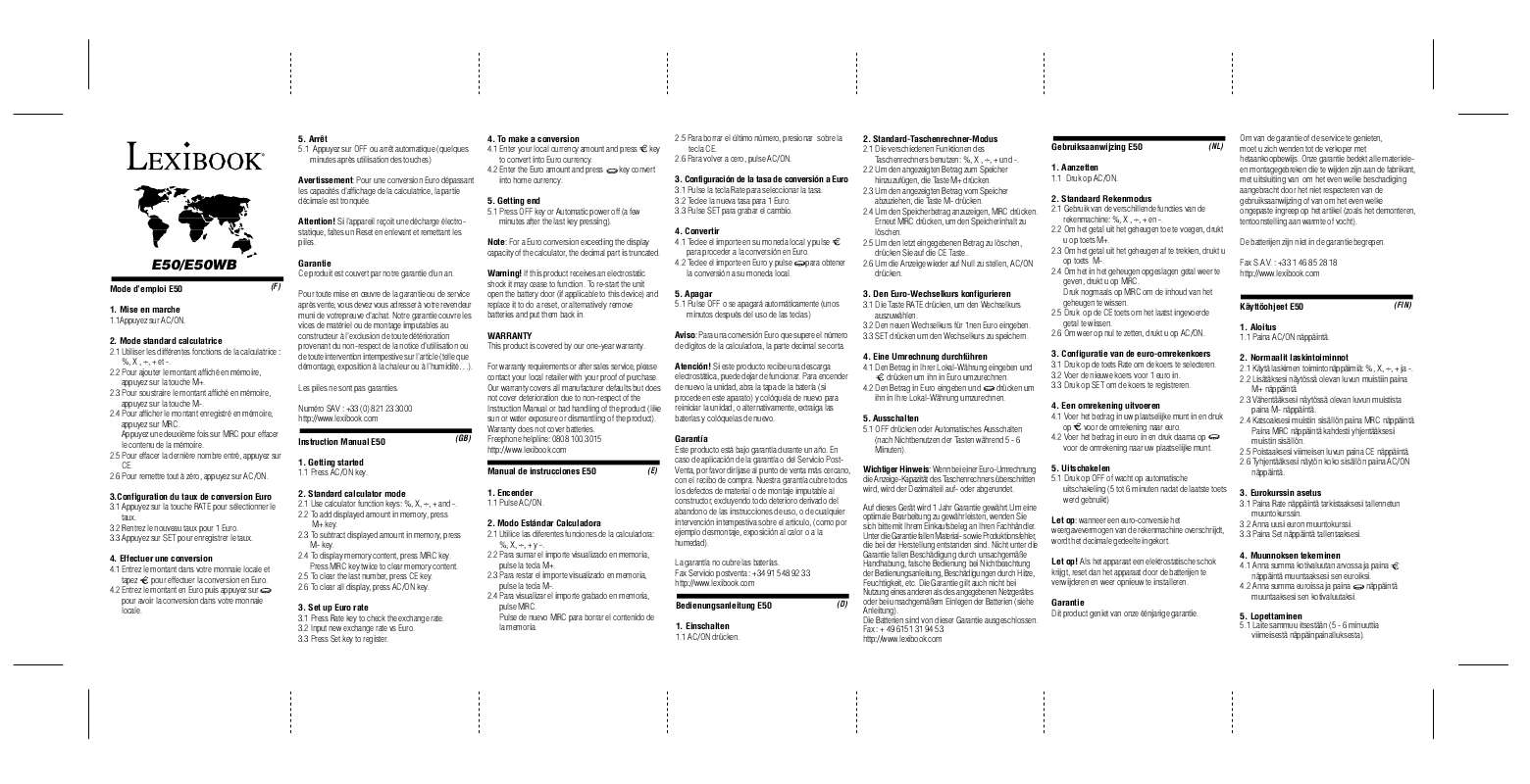 Guide utilisation  LEXIBOOK E50  de la marque LEXIBOOK
