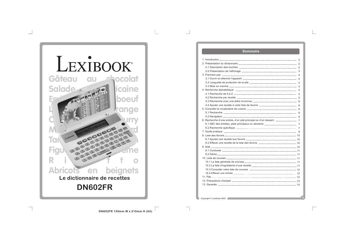 Guide utilisation  LEXIBOOK DN602FR  de la marque LEXIBOOK