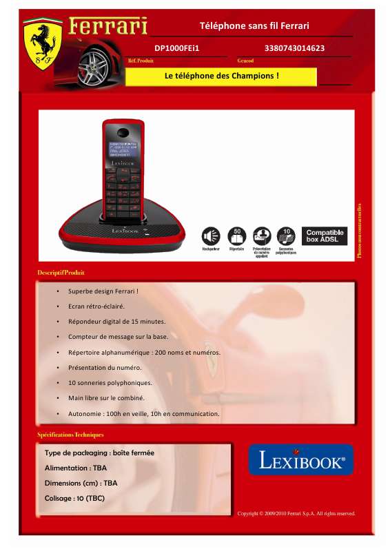 Guide utilisation  LEXIBOOK DP1000FEI1  de la marque LEXIBOOK