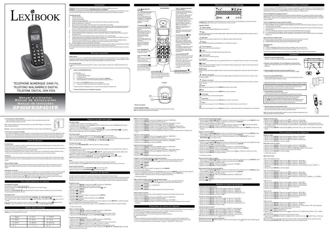 Guide utilisation  LEXIBOOK DP400FR  de la marque LEXIBOOK