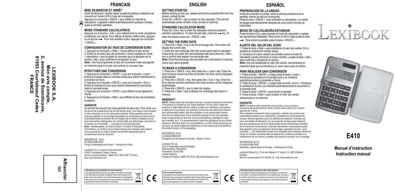 Guide utilisation  LEXIBOOK E410  de la marque LEXIBOOK