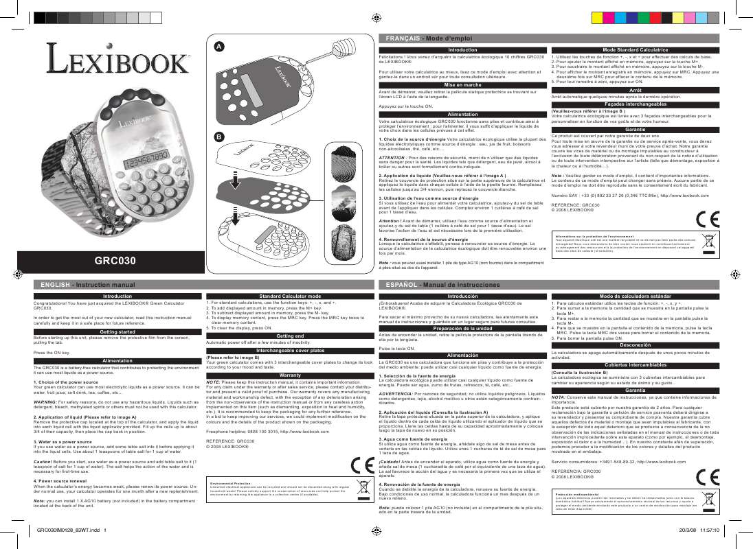 Guide utilisation  LEXIBOOK GRC030  de la marque LEXIBOOK