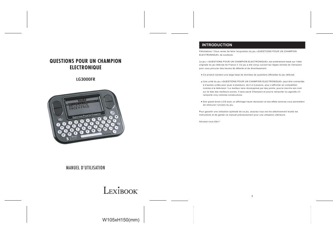 Guide utilisation  LEXIBOOK LCG3000FR  de la marque LEXIBOOK