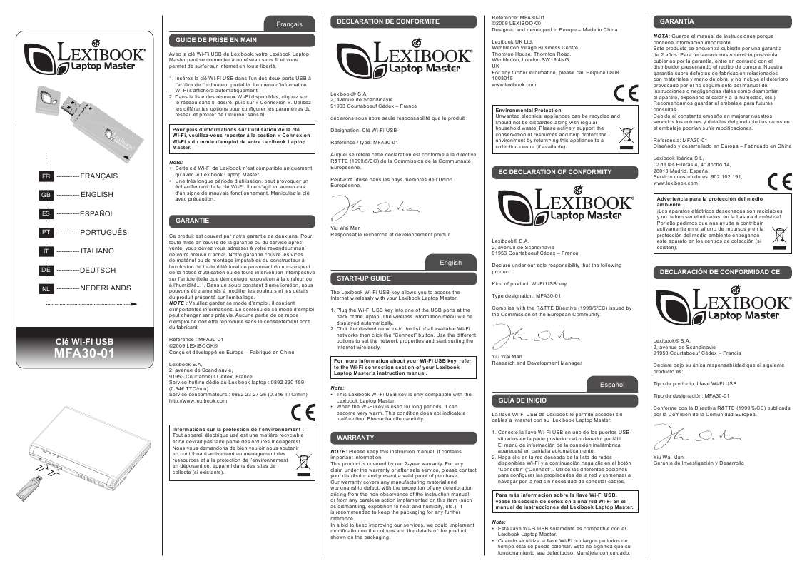 Guide utilisation  LEXIBOOK MFA30-01  de la marque LEXIBOOK