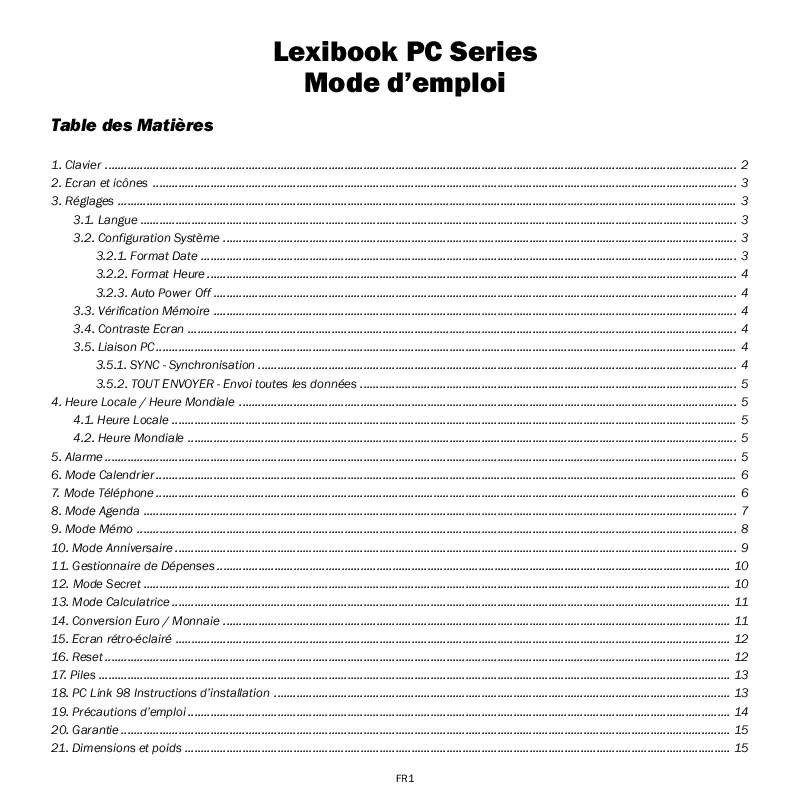 Guide utilisation  LEXIBOOK PC  de la marque LEXIBOOK