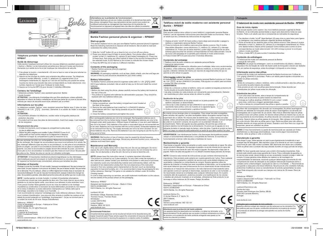 Guide utilisation  LEXIBOOK RPB007  de la marque LEXIBOOK