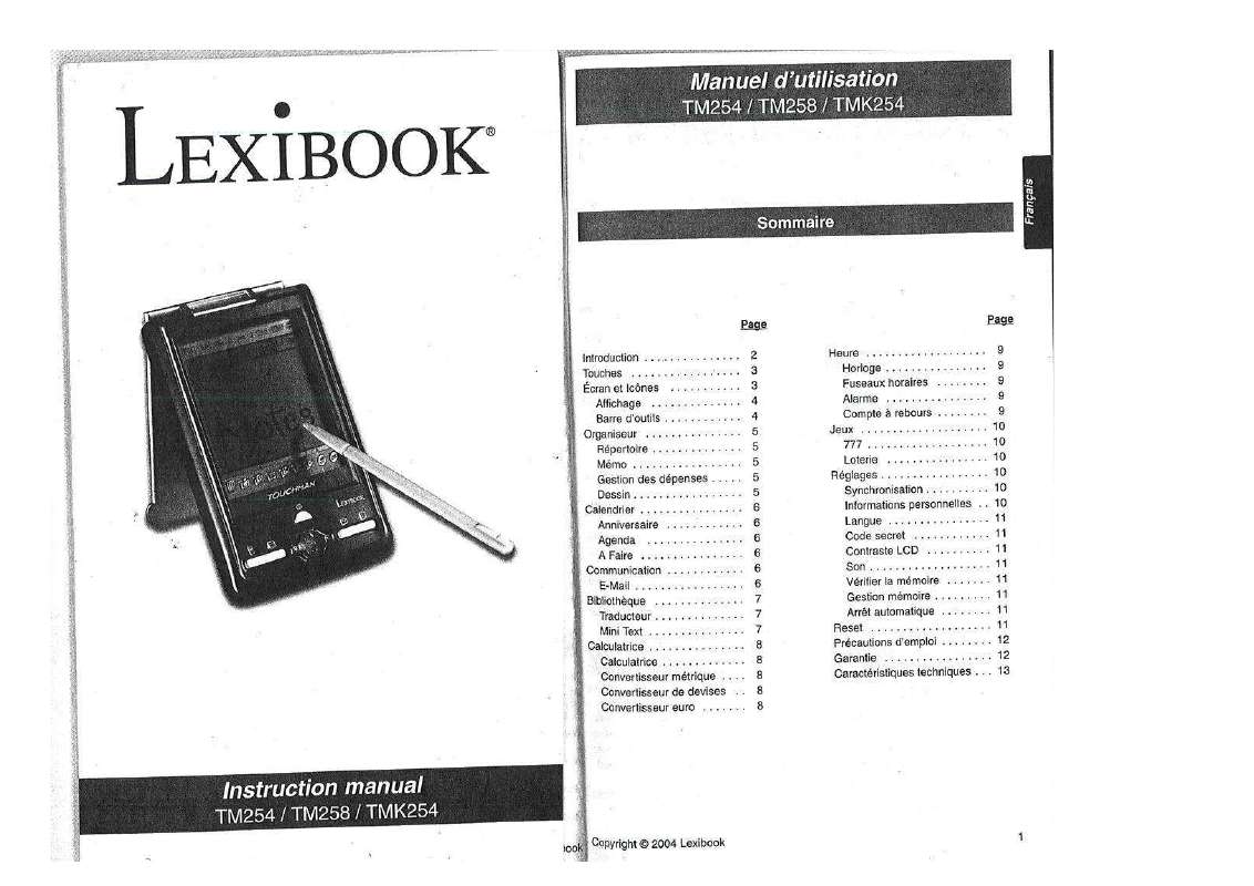 Guide utilisation  LEXIBOOK TM254  de la marque LEXIBOOK