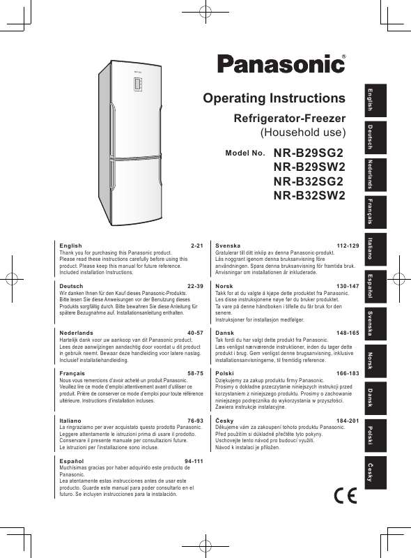 Guide utilisation PANASONIC NRB32SG2SF & NR-B32SG2 de la marque PANASONIC