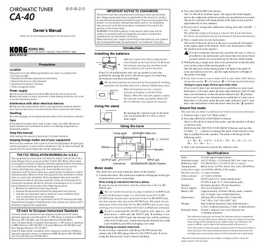 Guide utilisation KORG CA-40  de la marque KORG