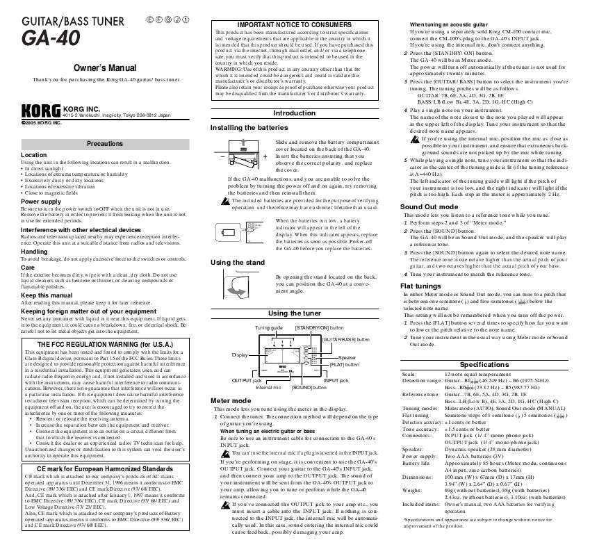 Guide utilisation KORG GA40  de la marque KORG