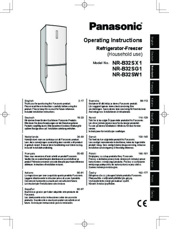 Guide utilisation PANASONIC NRB32SX1 & NR-B32SX1 de la marque PANASONIC