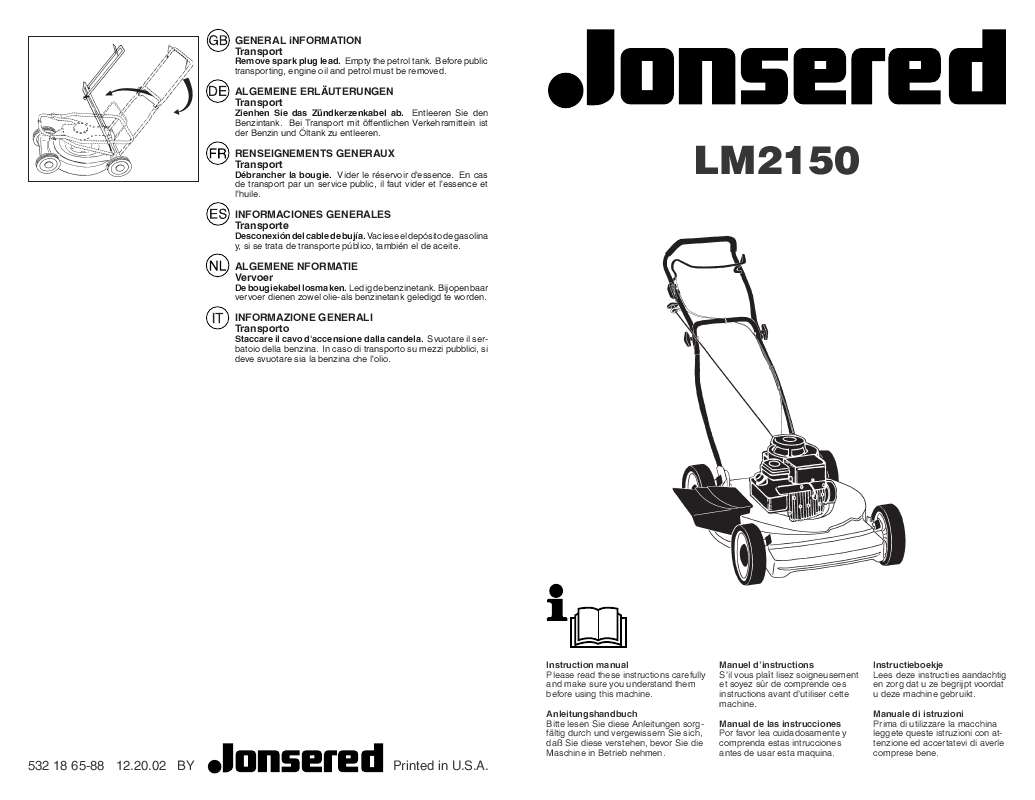 Guide utilisation JONSERED LM 2150  de la marque JONSERED