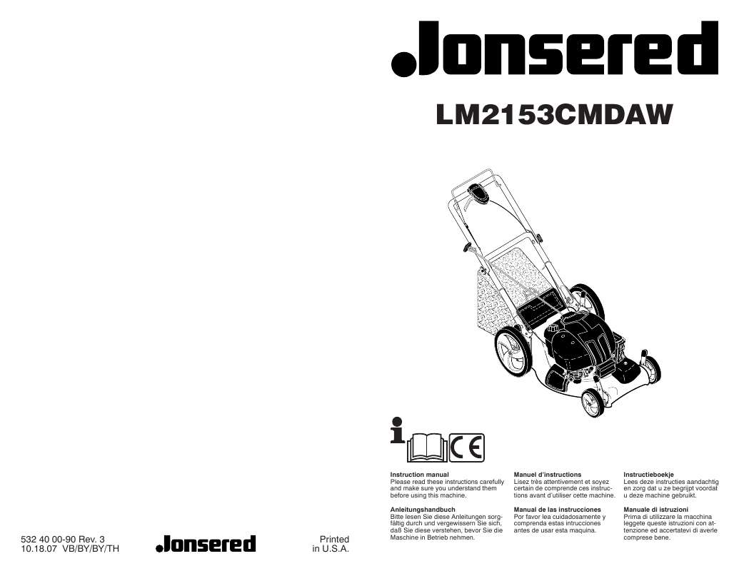 Guide utilisation JONSERED LM 2153 CMDAW  de la marque JONSERED