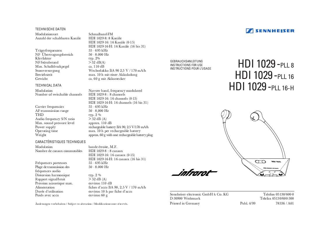 Guide utilisation  SENNHEISER HDI 1029-PLL 16-H  de la marque SENNHEISER