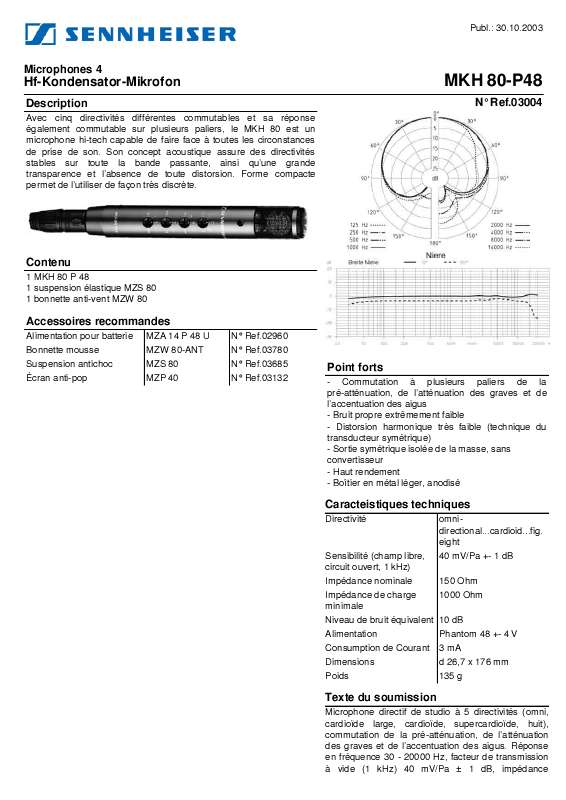 Guide utilisation  SENNHEISER MKH 80-P48  de la marque SENNHEISER