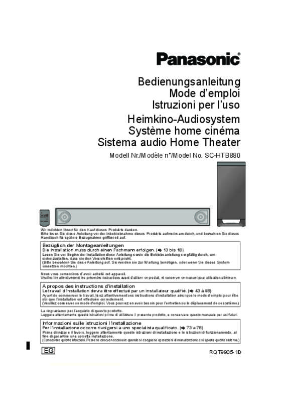 Guide utilisation PANASONIC SC-HTB8  de la marque PANASONIC