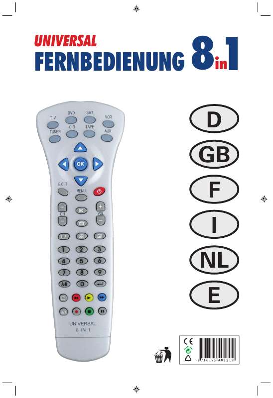 Guide utilisation UNIVERSAL REMOTE CONTROL 8 IN 1  de la marque UNIVERSAL REMOTE CONTROL