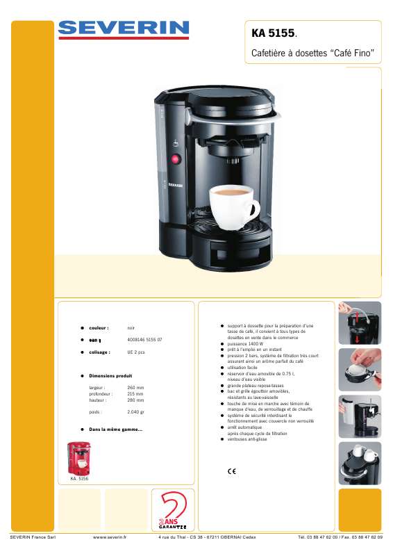Guide utilisation SEVERIN KA 5155  - FICHE PRODUIT de la marque SEVERIN