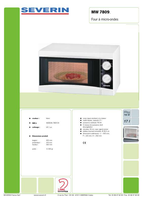 Guide utilisation SEVERIN MW 7809  - FICHE PRODUIT de la marque SEVERIN