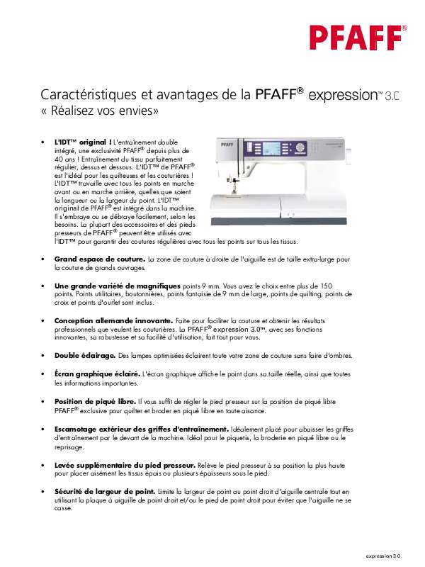 Guide utilisation PFAFF EXPRESSION 3.0  de la marque PFAFF