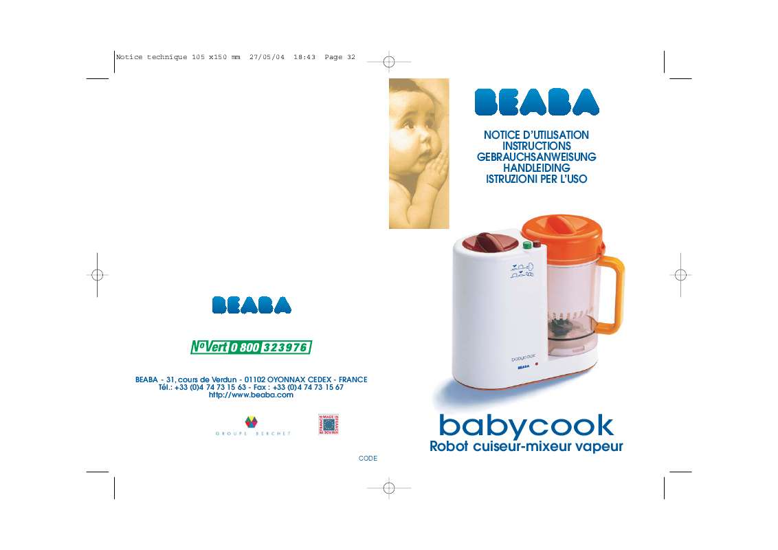 Guide utilisation BEABA 912250 BABYCOOK SOLO  de la marque BEABA