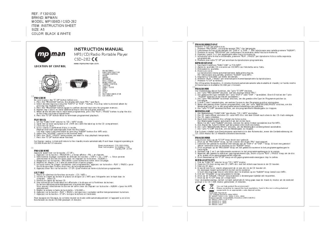 Guide utilisation MPMAN CSD 282  de la marque MPMAN