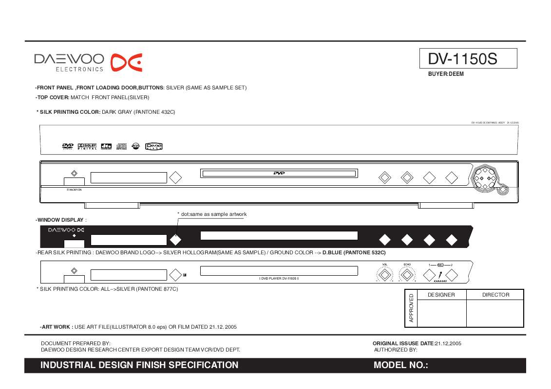 Guide utilisation DAEWOO DV-1150S de la marque DAEWOO