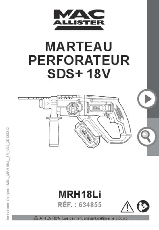 Guide utilisation MAC ALLISTER MARTEAU PERFORATEUR SANS FIL 18V  de la marque MAC ALLISTER