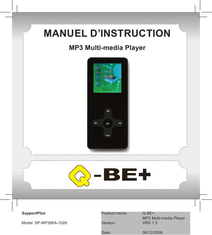 Guide utilisation SUPPORTPLUS MP3 MULTI-MEDIA PLAYER SP-MP366A-1028  de la marque SUPPORTPLUS