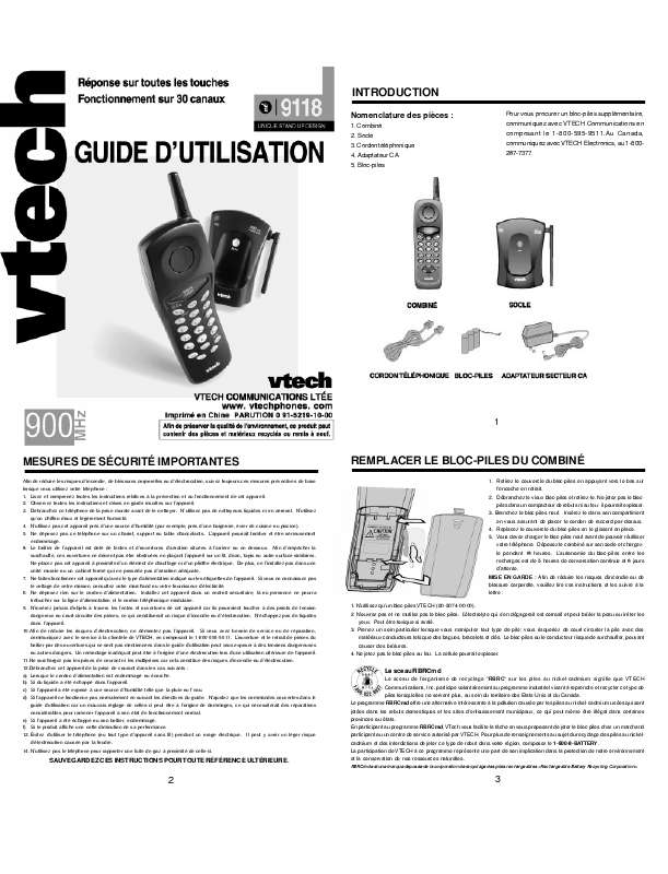 Guide utilisation VTECH VT 9118  de la marque VTECH