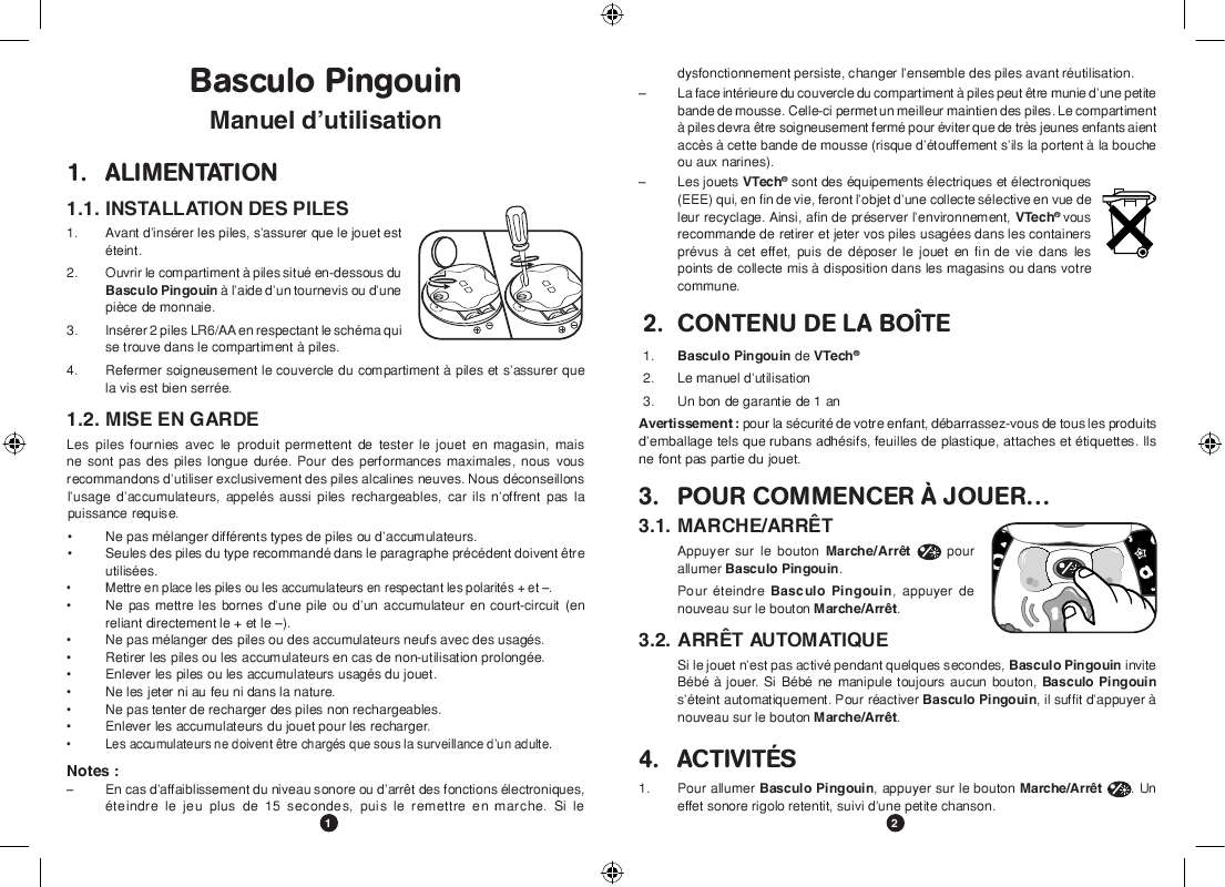 Guide utilisation VTECH BASCULO PINGOUIN  de la marque VTECH
