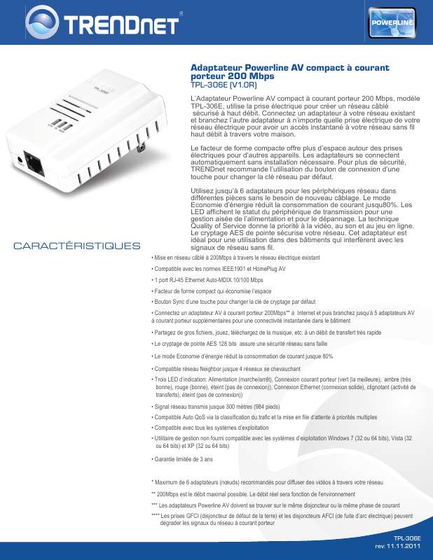 Guide utilisation TRENDNET TPL-306E  de la marque TRENDNET