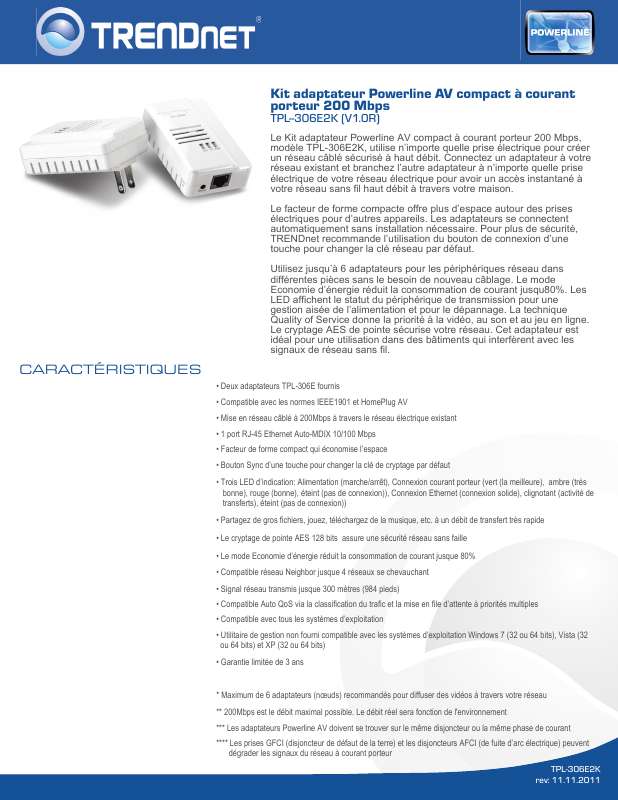 Guide utilisation TRENDNET TPL-306E2K  de la marque TRENDNET