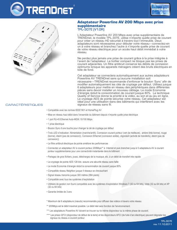Guide utilisation TRENDNET TPL-307E  de la marque TRENDNET