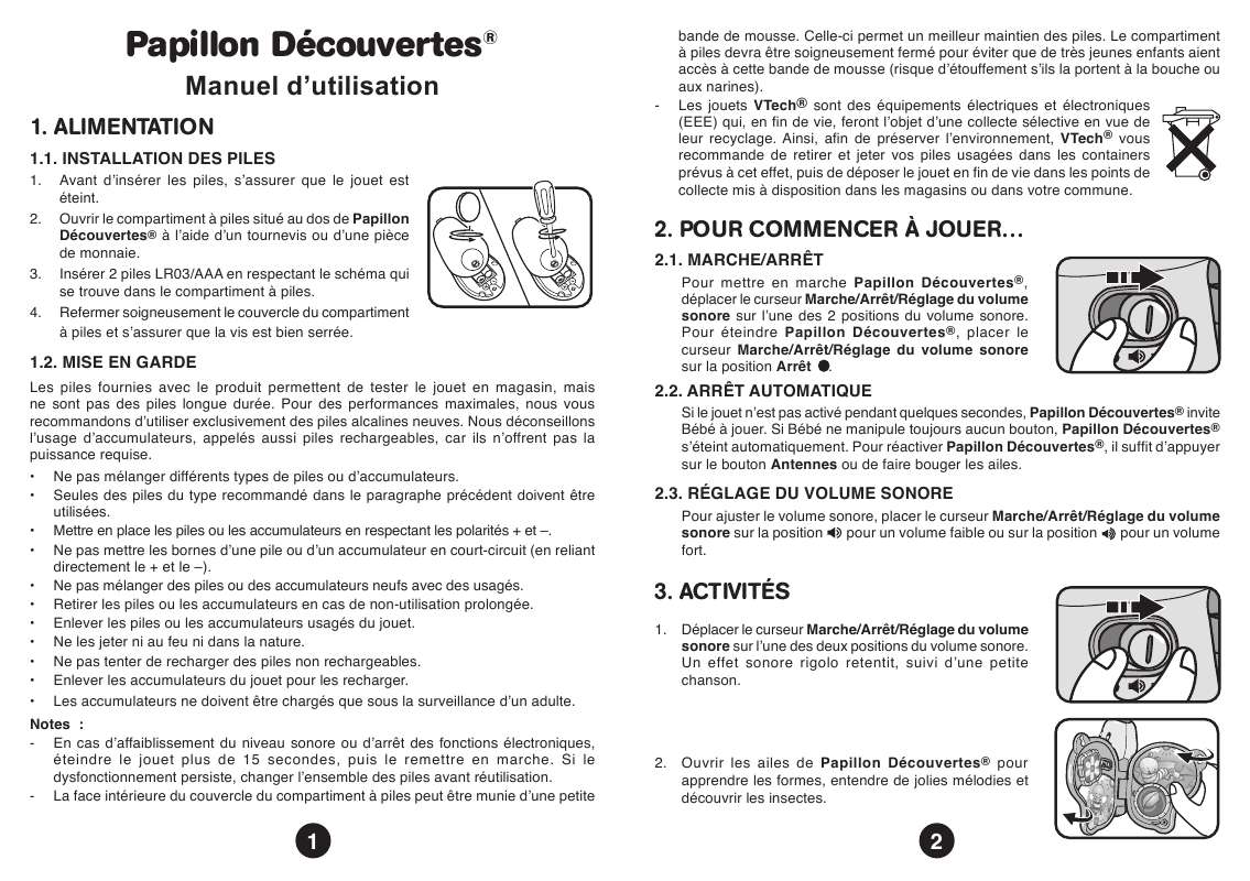 Guide utilisation VTECH PAPILLON DECOUVERTES  de la marque VTECH
