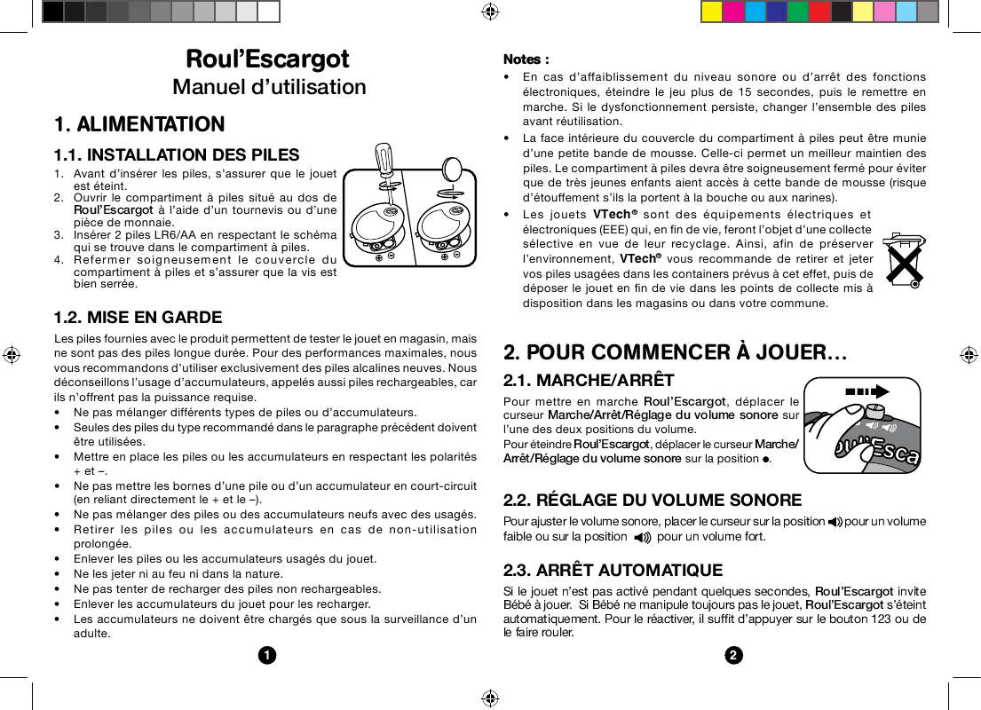 Guide utilisation VTECH ROUL ESCARGOT  de la marque VTECH