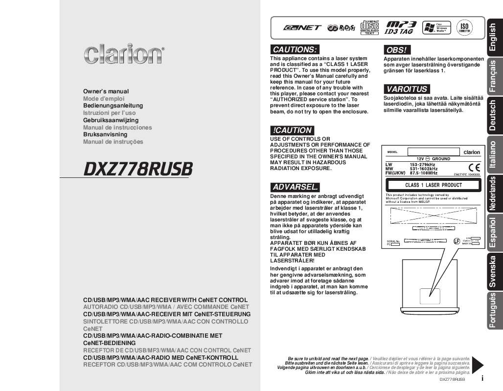 Guide utilisation CLARION DXZ778RUSB  de la marque CLARION