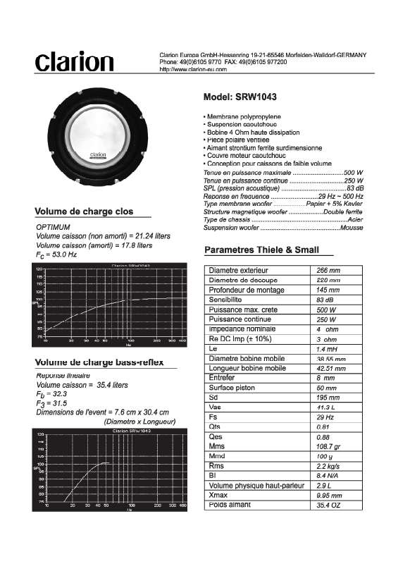 Guide utilisation CLARION SRW1043  de la marque CLARION