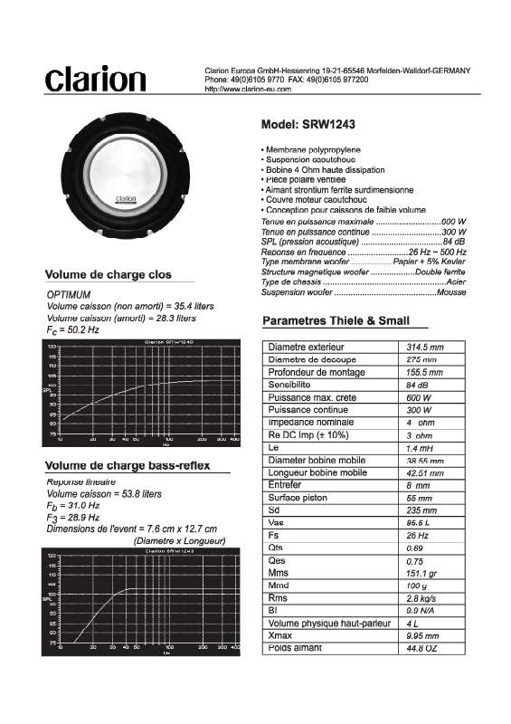 Guide utilisation CLARION SRW1243  de la marque CLARION