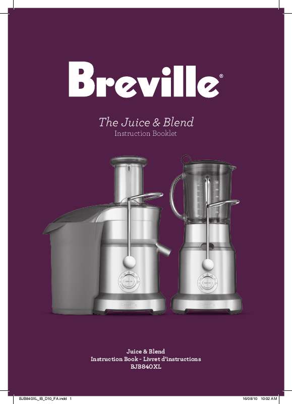 Guide utilisation  BREVILLE BJB840XL  de la marque BREVILLE